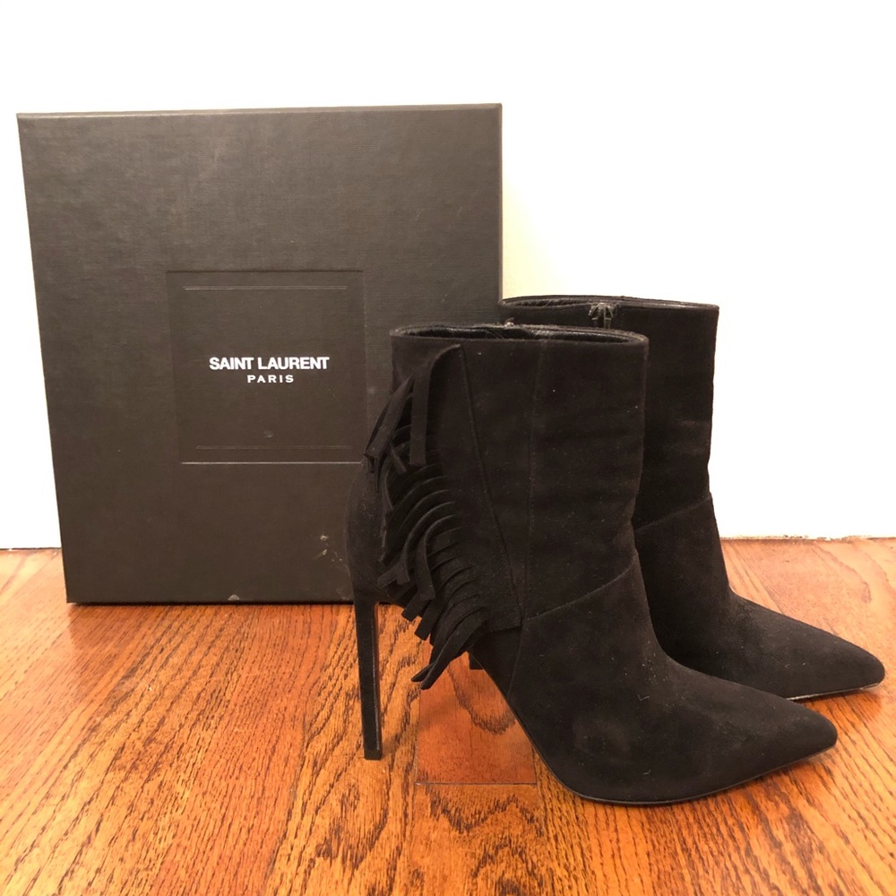 Saint Laurent Suede Fringe Stiletto Bootie